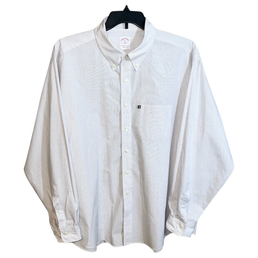 Brooks Brothers 346 Shirt Men’s Size XXL White Blue Orange Checks Button Front